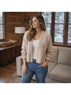 Moon & Madison Cozy Chunky Knit Open Front Wrap Cardigan Size L